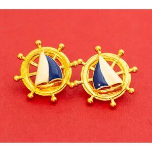 Vintage Sailor Nautical Clip On Earrings - F2